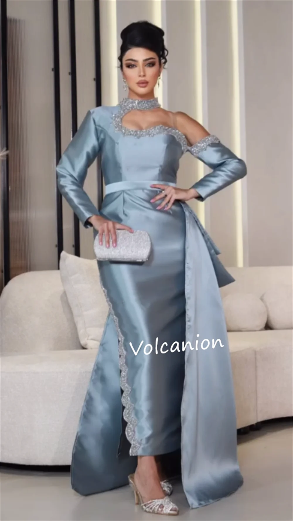 فساتين متوسطة الطول مخصصة مطرزة بالترتر على الكتف من Charmeuse مناسبة رسمية كلاسيكية أنيقة #5