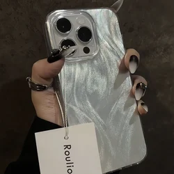 Phone Case Luxury Silver feather laser plating Glitter for IPhone 16 12 13 14 15 Pro Max X Mini Simple Fashion Shockproof Cover