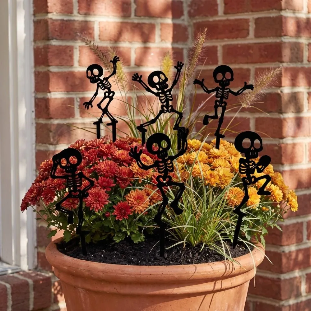 Skull Halloween Decorations Dancing Skeleton Acrylic Bone Dancer Yard Stake Hollow Out Gothic Style Garden Stake Decorations