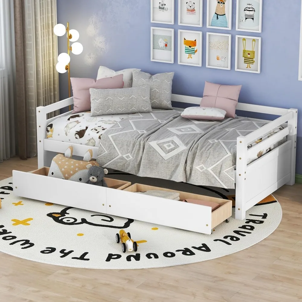 

Children's bed.Twin Daybed with 2 Storage Drawers, Wooden Twin Size Daybed Frame, Dual-Use Daybed Sofa Kids Bed for Living Room