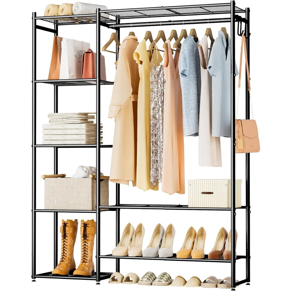 

Wardrobe Closet, Portable Clothing Rack for Hanging Clothes, Free Standing Closet Organizers and Storage System with 4 Tiers She