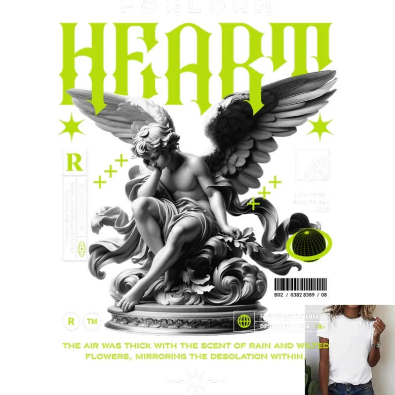 Vintage Angel Sculpture Pattern Heat - Transfer White Ink Iron - on Design, Trendy & Personalized, Suitable for T - shirts,