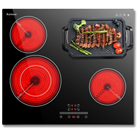Karinear Ceramic Hob 4 Zones 60cm Built in, Expandable Oval Area, Sliding Control, Safety Lock, Timer, without Plug, Hard wired