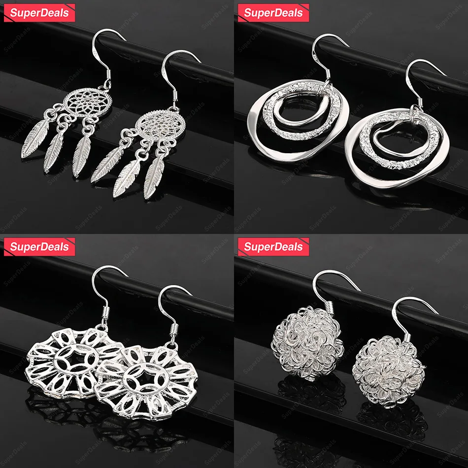 

SuperDeals 925 Sterling Silver Dream Catcher Feather Drop Earrings Women Fashion Charm Jewelry Earrings Anniversary Party Gift