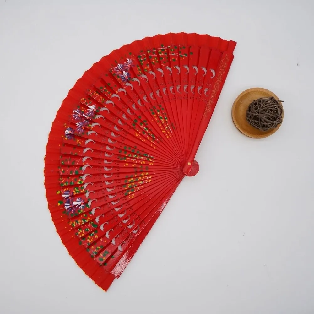 Hollow Out Design Wooden Folding Fan Folding Mechanism Painted Surface Double Sided Fan Double Sided Painted Fan
