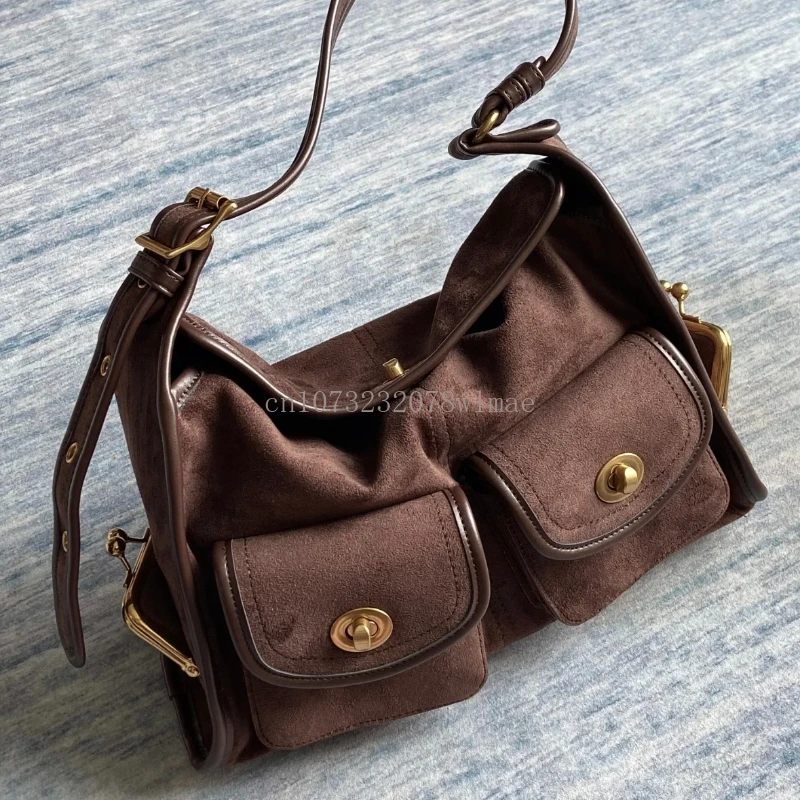 

Luxury Faux Suede Shoulder Bag Casual Fashion Vintage Large Capacity Crossbody Bag Trendy Versatile Women Lady Handbag Tote Bag