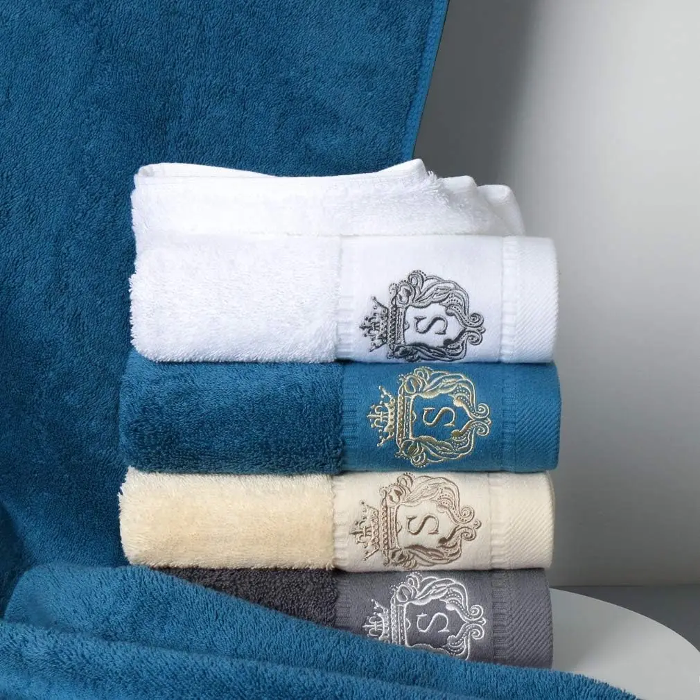 1PCS Cotton Towels 35X75CM 70X140CM Embroidered Bathroom Face Hand Bath Towels Gift Absorbent Towel For Home 수건 세트 Blue White