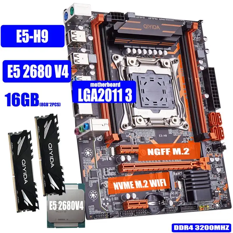 New! X99 motherboard kit LGA2011-3 Xeon E5 2680V4 2*8GB DDR4 3200Mhz 4 channels NVME USB3.0 E5 H9 M-ATX