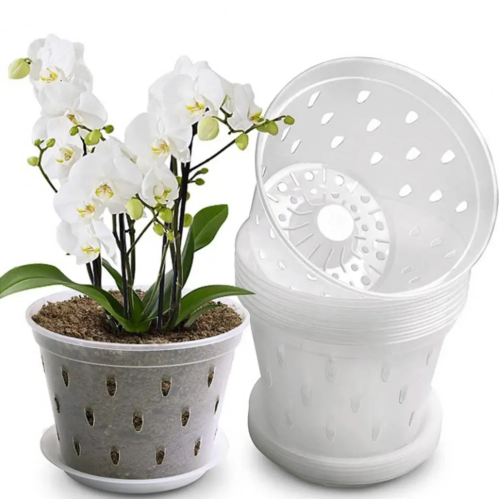 Flowerpots Reusable Transparent Orchid Pots with Side Holes Ideal Flower Planters for Widely Used Plastic Orchids with Trays