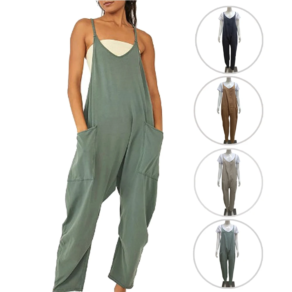 

The Hot New Fashion For Women's Clothing In Autumn 2022 Is The Zipper StrapJumpsuit In Solid Color And Wide Butt Pants