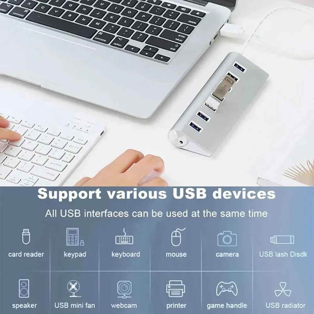 Hub USB 3.0 7 in 1 Docking station USB in lega di alluminio HUB USB ad alta velocità da 5 Gbps Adattatore OTG splitter USB per PC portatile MacBook