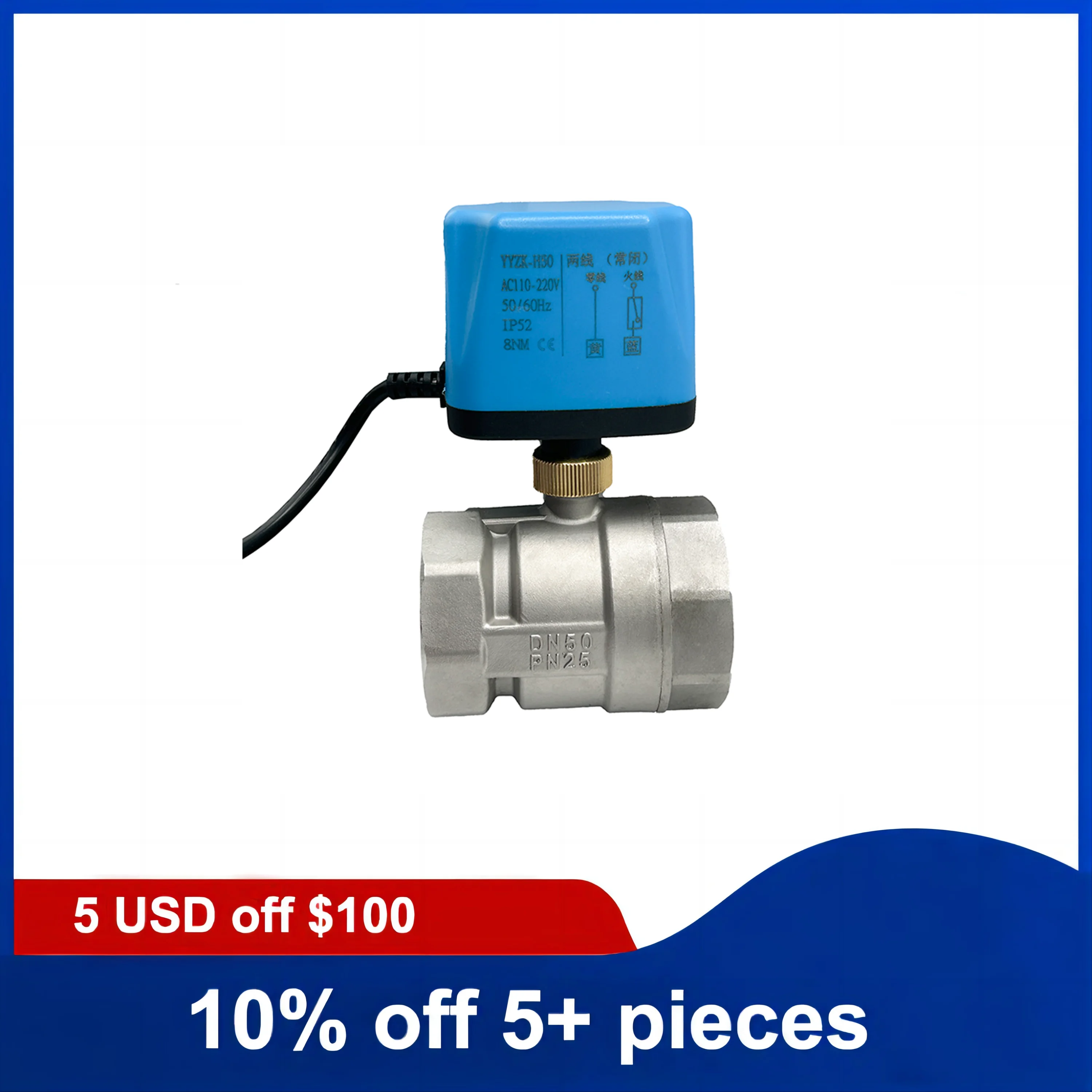 1/2 Inch to 2 Inch Two-Way 2-Wire 220V 12V 24V Stainless Steel Electric Motorized Ball Valve