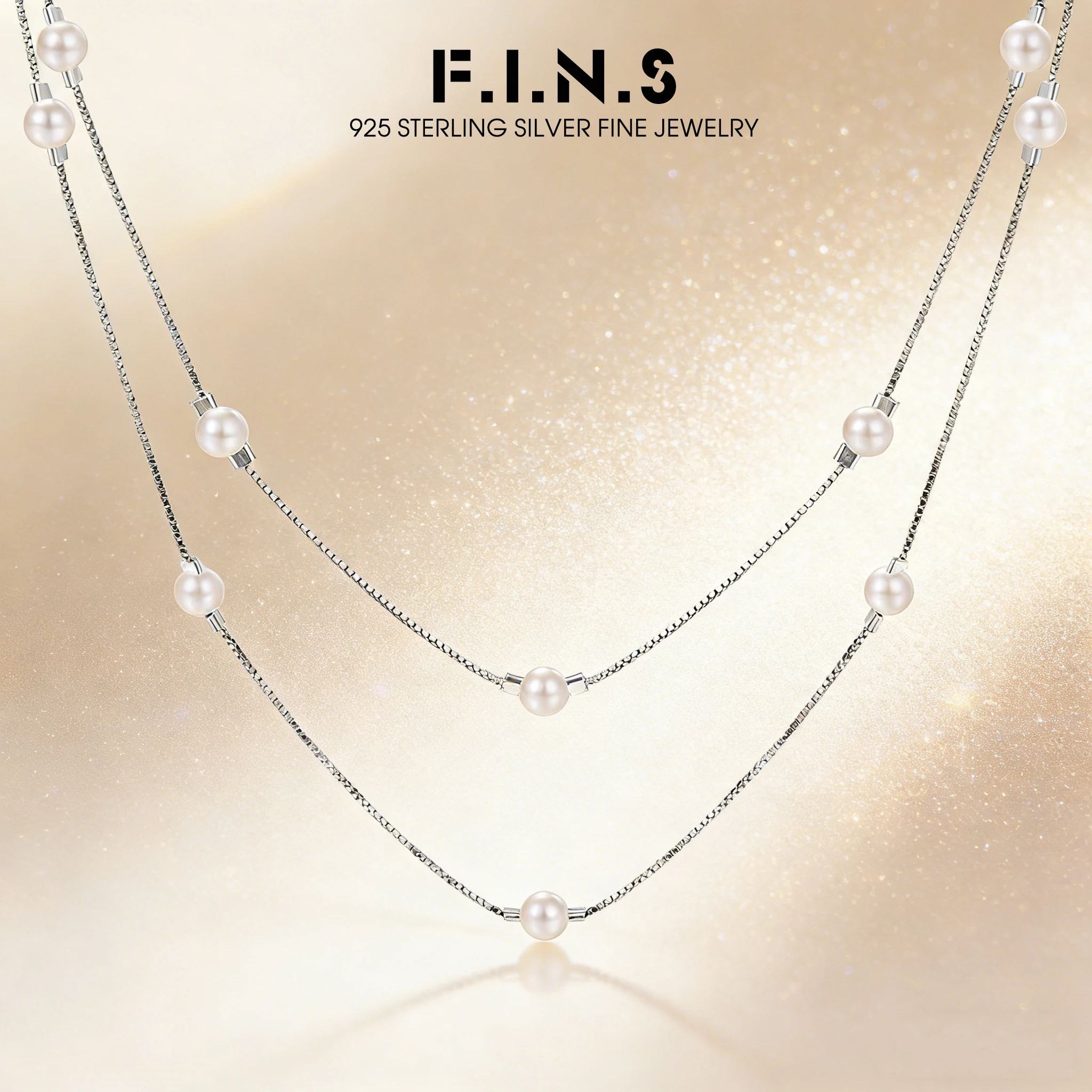 

F.I.N.S S925 Sterling Silver Pearl Sweater Chain Necklace for Women Fashionable Layering Clavicle Chain Fine Jewelry Accessories
