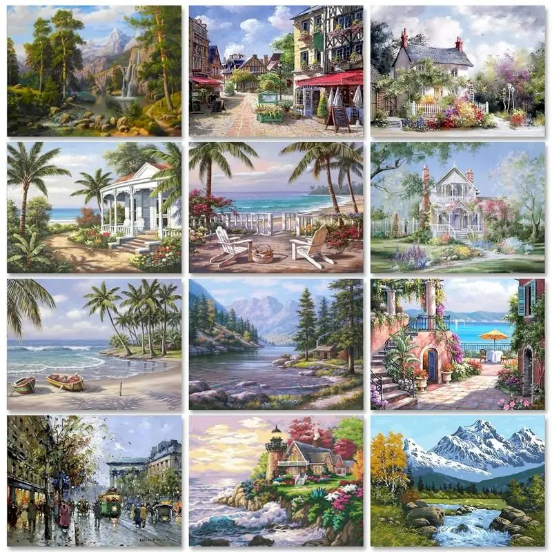 

GATYZTORY Grand Villa Park Painting Handpainted Pictures By Numbers Classic Decorative Paintings Landscape Paint Acrylic Paint P