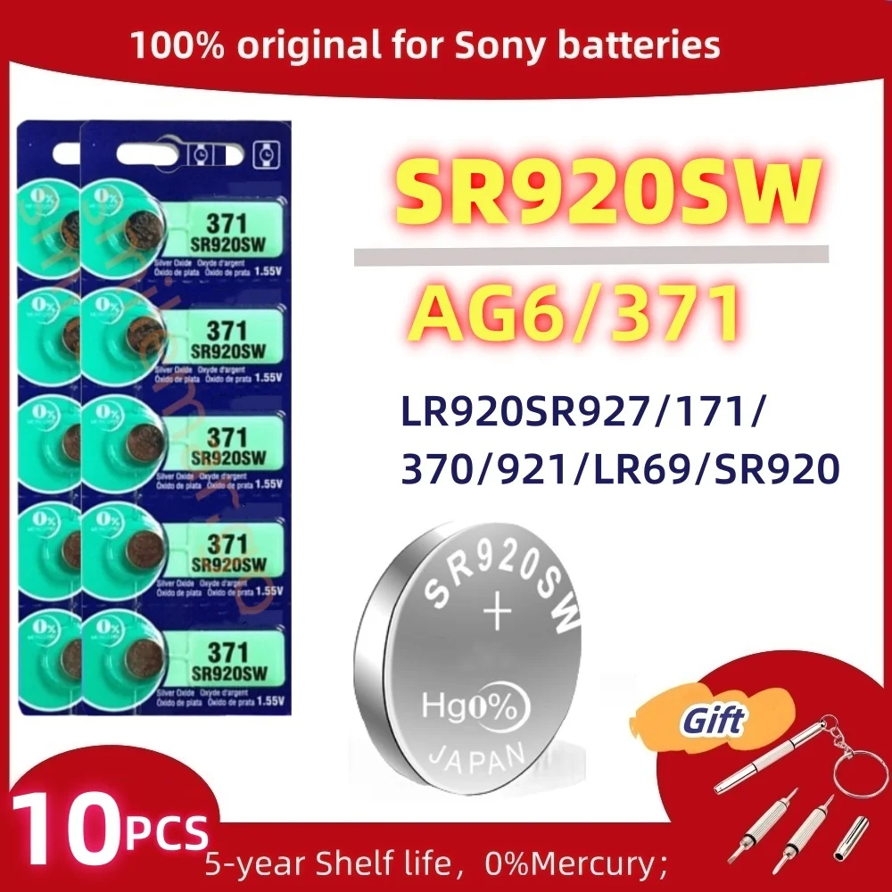 

Батарейки для часов и игрушек SONY AG6 371 SR920SW LR920 SR927 171 370 L921 LR69 SR920, 10 шт.