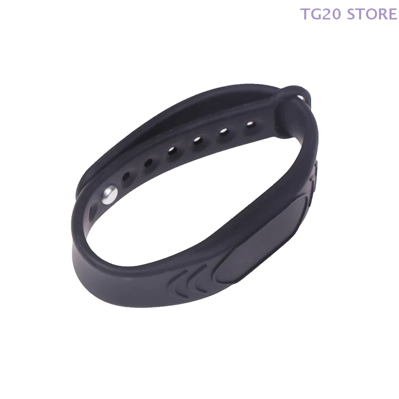 125KHz/13.56MHz 14443A IC Chip Silicone RFID Pulseira Ajustável Preto Puro Pulseira À Prova D 'Água