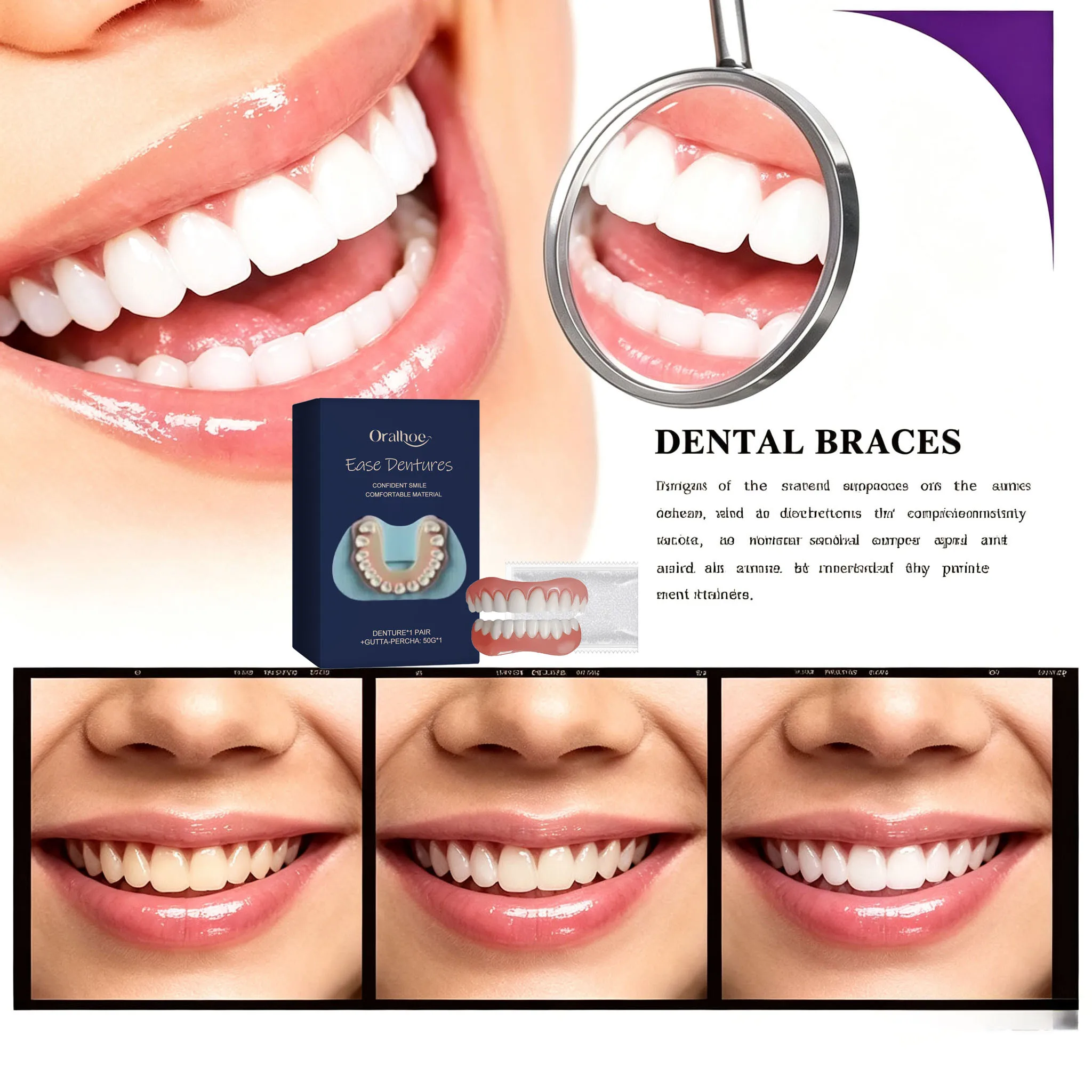 Dentures Full Set Natural Upper Lower Braces Silicone Denture Set For Men Women Instant Confident Fake Tooth Oral Hygiene Care