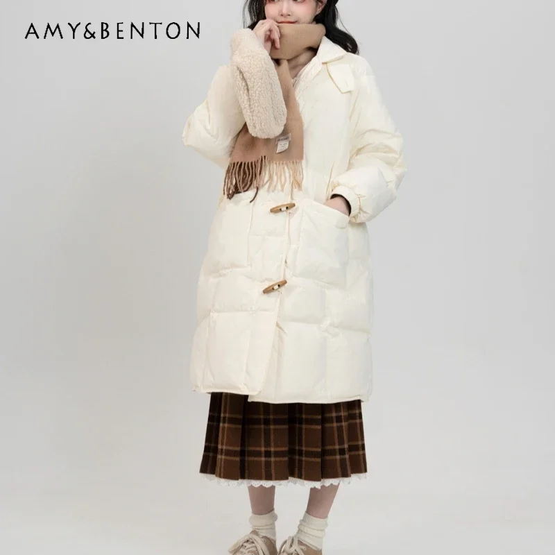 

2024 New Winter College Style Sweet and Cute White Duck Down Long Bread Jacket Down Jacket For Women