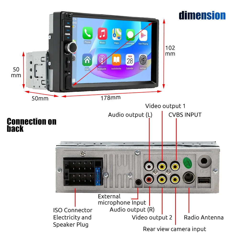 ESSGOO 7 بوصة عالمية 1 DIN سلكية Carplay أندرويد السيارات راديو ستيريو السيارة مشغل Mulitimeda مرآة ربط Tourscreen BT FM AUX TF #5