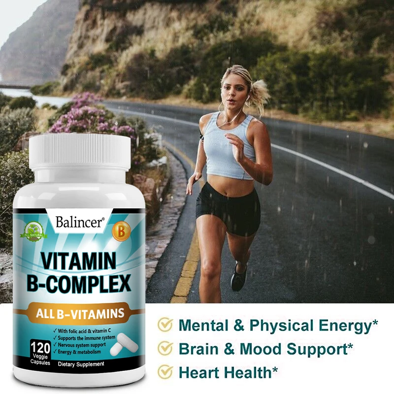 Vitamin B Complex Vitamins B1, B2, B3, B5 and B12, Energy, Metabolism, Immune and Nervous System Support