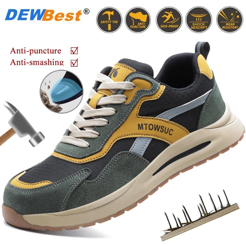 Mens Steel Toe Anti-Puncture Breathable Safety Shoes Mens Anti-smash Anti-slip Protective Factory Site Safety Work Shoes