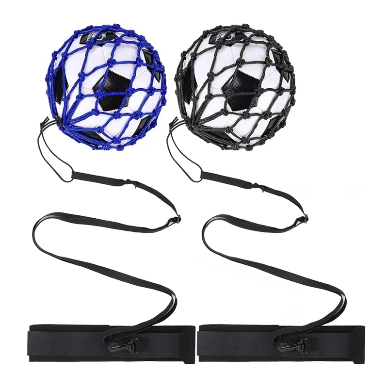 2PCS Hands-Free Football Kick Throw Solo Training Aid, Adjustable Waist Belt Soccer Ball Trainer Net