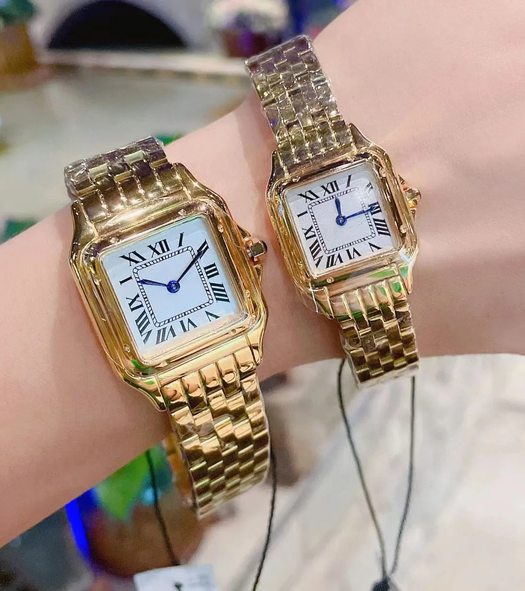 Relojes de marcas de lujo de alta calidad para mujer, reloj pantera cuadrado resistente al agua de acero inoxidable para chica, moda con incrustaciones de oro y diamantes