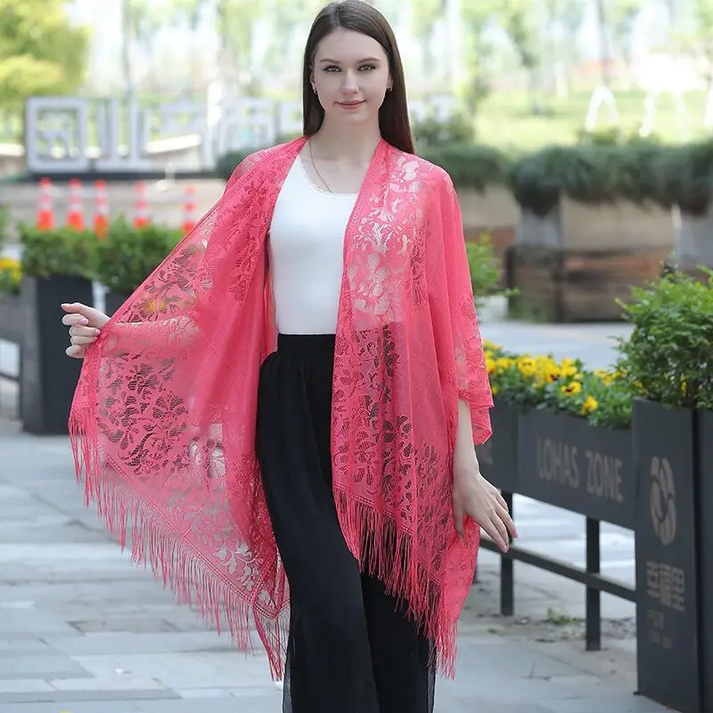 

Beach Sunscreen Clothing Lace Cardigan Summer Outer Wear Sunshade Cape Women Tassel Coat Spring Seaside Holiday Leisure Shawl