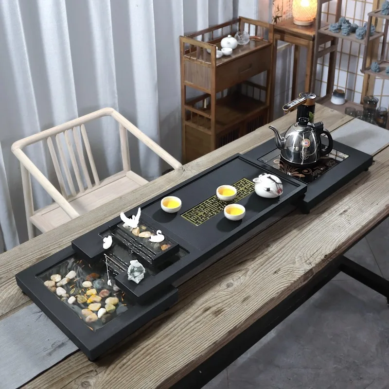 

Ceremony Drainage Tea Tray Stone Accessories Table Decorative Black Hospitality Tea Tray Living Room Bandejas Home Products