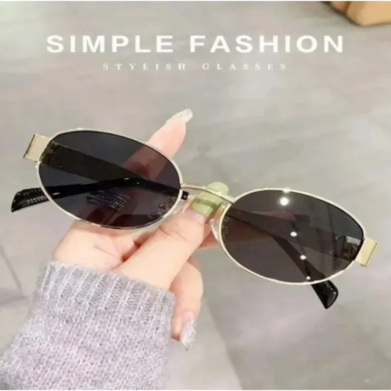 Small Metal Frame Oval Sunglasses For Women 2024 Brand Designer Fashion Luxury Shades UV400 Eyewear Men Vintage Sun Glasses