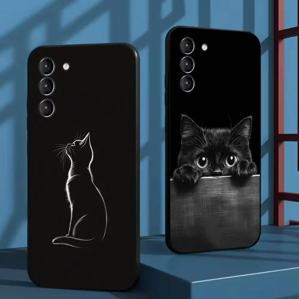 

Black cat Phone Case For Samsung Galaxy A73,72,51,53,52,71,22,5G,Note,J7,8,9 Soft Black Cover