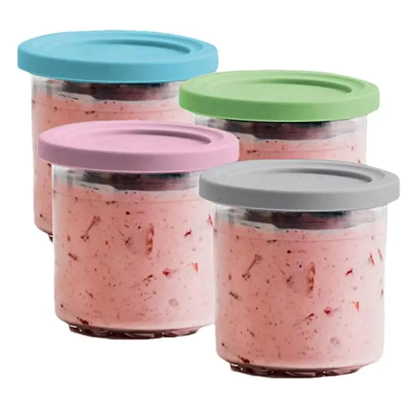 Leak-proof Ice Cream Containers 4 Pack Compatible With NC299AMZ & NC300s Series For Ninja Creamis Ice Cream Makers Reusable