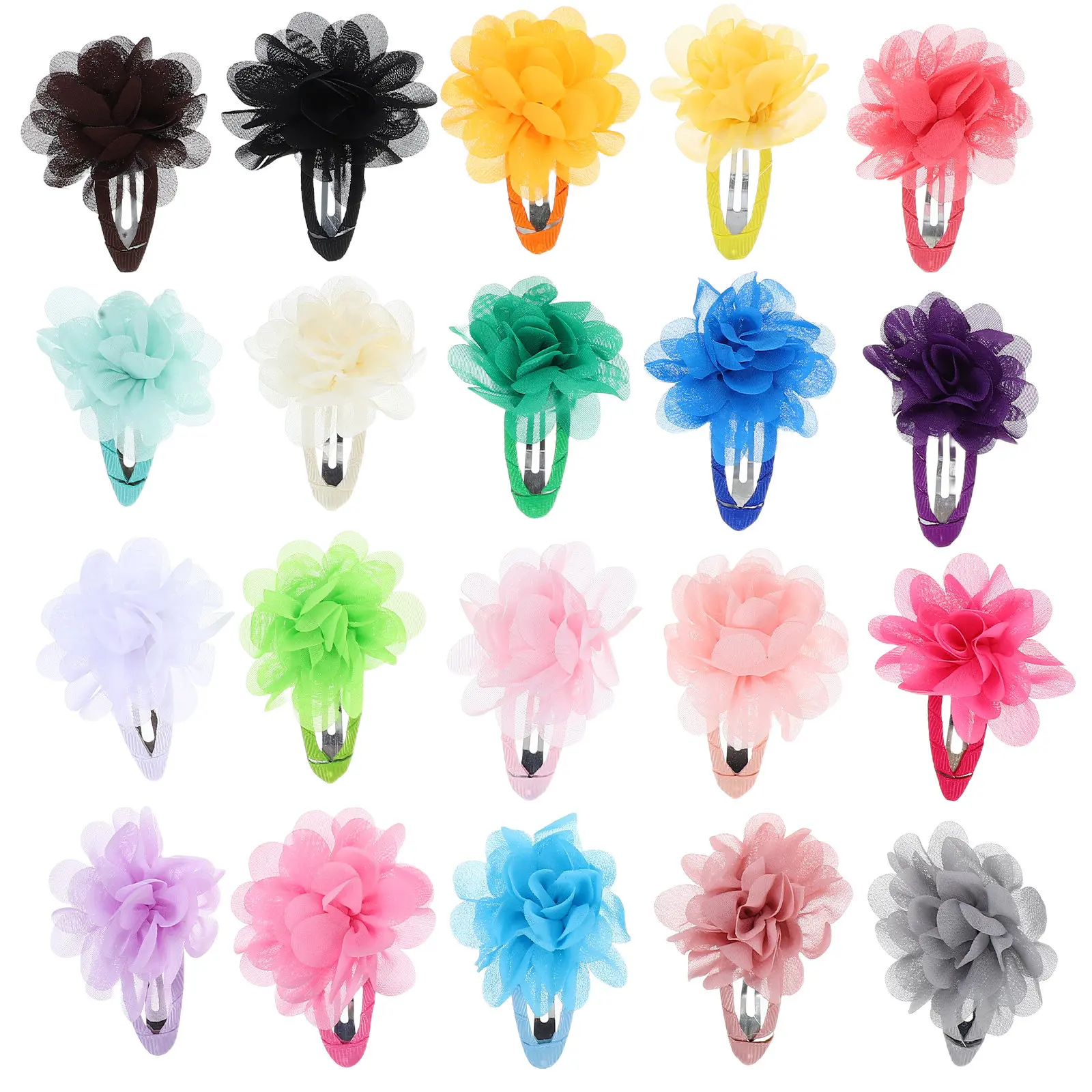 

20pcs Flower For Girls Chiffon Hair Clips Lightweight Baby Kids Barrettes Color Hairclip Girls Hair Clip