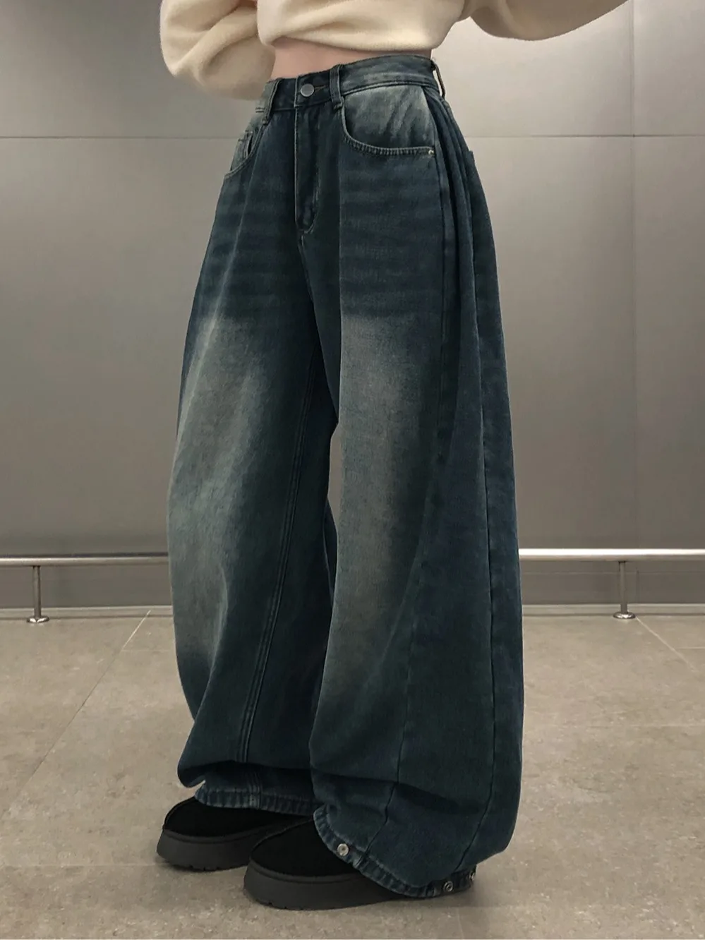 

Retro Waed Wide Leg Jeans Women's Spring New Sle Chic Folded Hem k Button Long Pants Casual Comfortable Denim Trousers