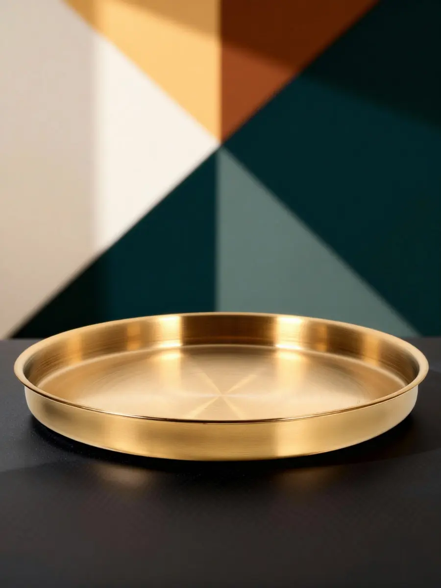 Stainless Steel Korean Style Round Plate Matte Gold Thick Structure Large Capacity Serving Tray Steak Seafood Pasta Dinner Plate