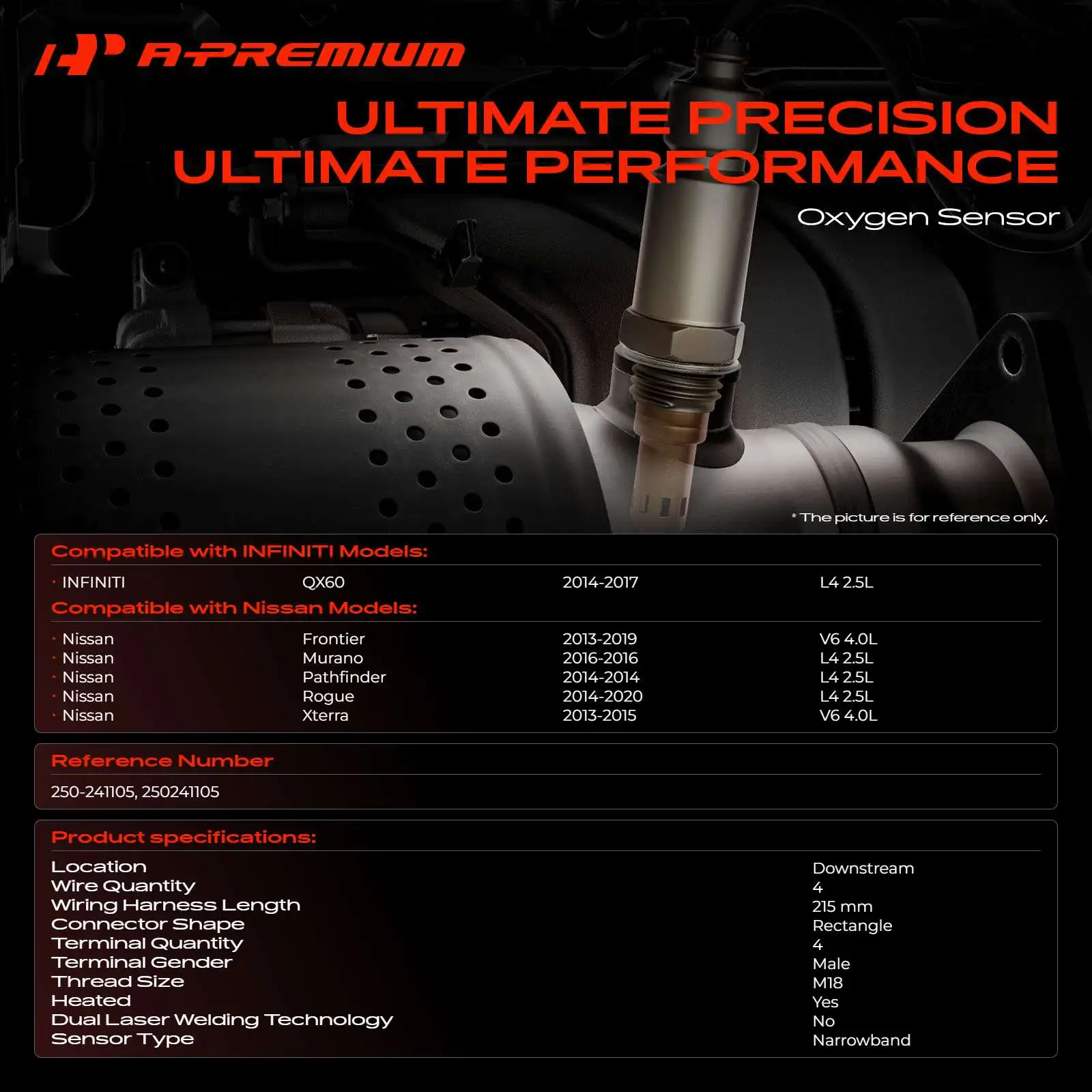 A-Premium Downstream O2 Oxygen Sensor for Nissan Rogue Frontier Murano Pathfinder INFINITI