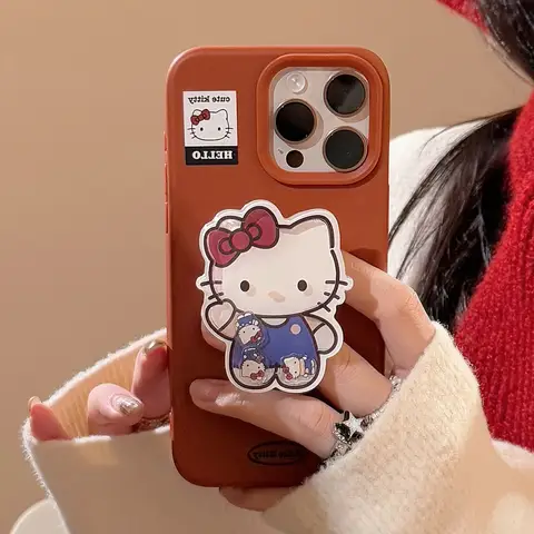Funda de teléfono con soporte de arena movediza de Hello Kitty con dibujos animados Kawaii, funda trasera protectora a prueba de golpes para iPhone 16 15 14 13 12 Pro Max
