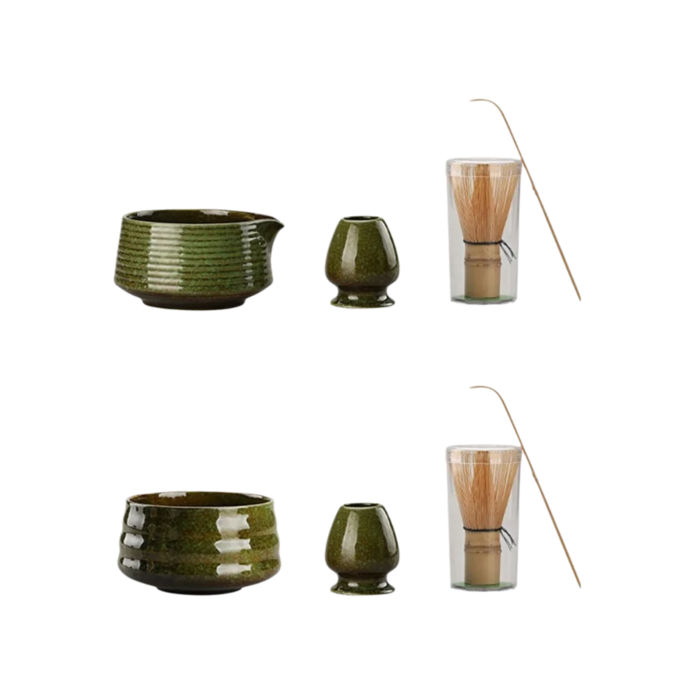 

4PCS Ceramic Bamboo Japanese Matcha Tea Set Matcha Whisk Holder Reusable Matcha Making Kit Matcha Bowl Whisk Teaspoon Tea Sets