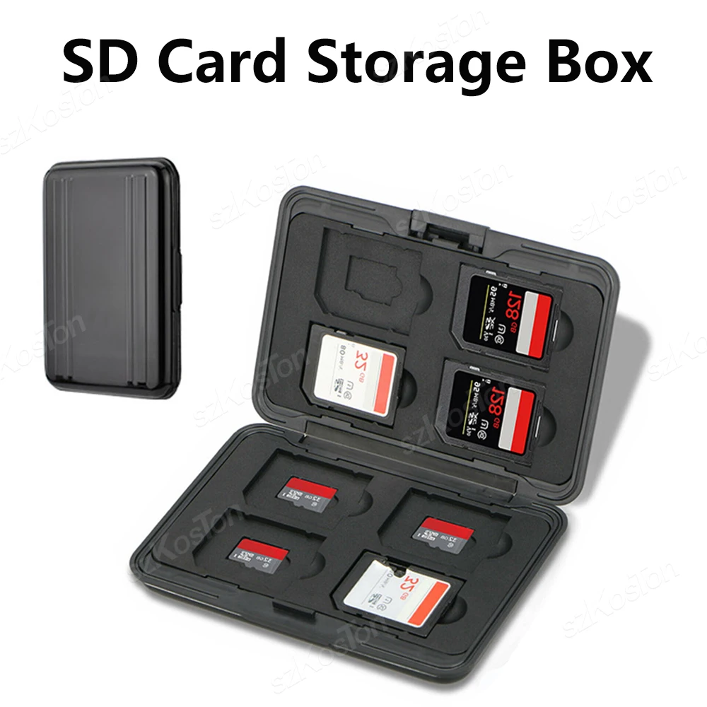 

Waterproof SD Card Case Micro SD Card Holder Soft Foam Interior Storage Box Aluminum Alloy with Lanyard 12 Slots