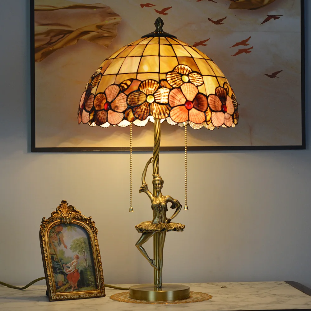 */*All-copper Shell Table Lamp American Retro Bedroom Bedside Lamp European Luxury Living Room Study High-end Decorative Ornamen