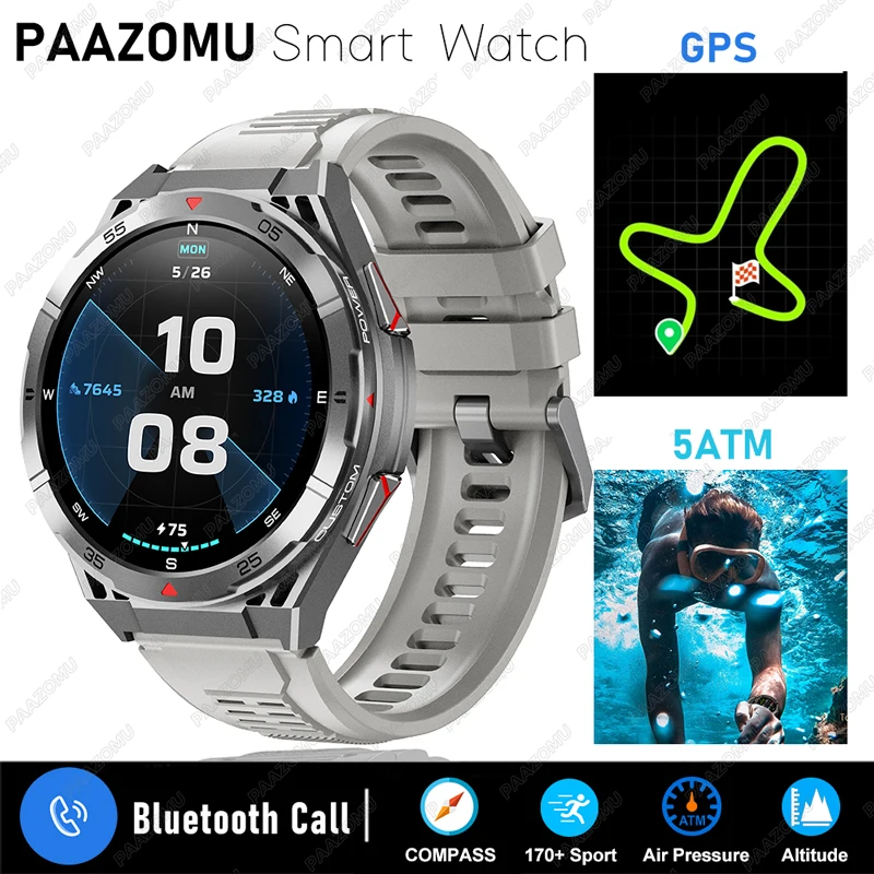 

Новые умные часы с GPS, спортивный компас, высота, давление воздуха, Bluetooth-вызов, 5 АТМ, водонепроницаемые, AMOLED-экран для здоровья, умные часы 480 мАч
