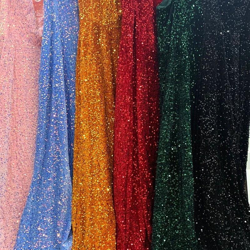 New Velvet Sequin Fabric for Evening Prom Dress Shining Reflective Wedding Decoration Clothes Material Party Special Events