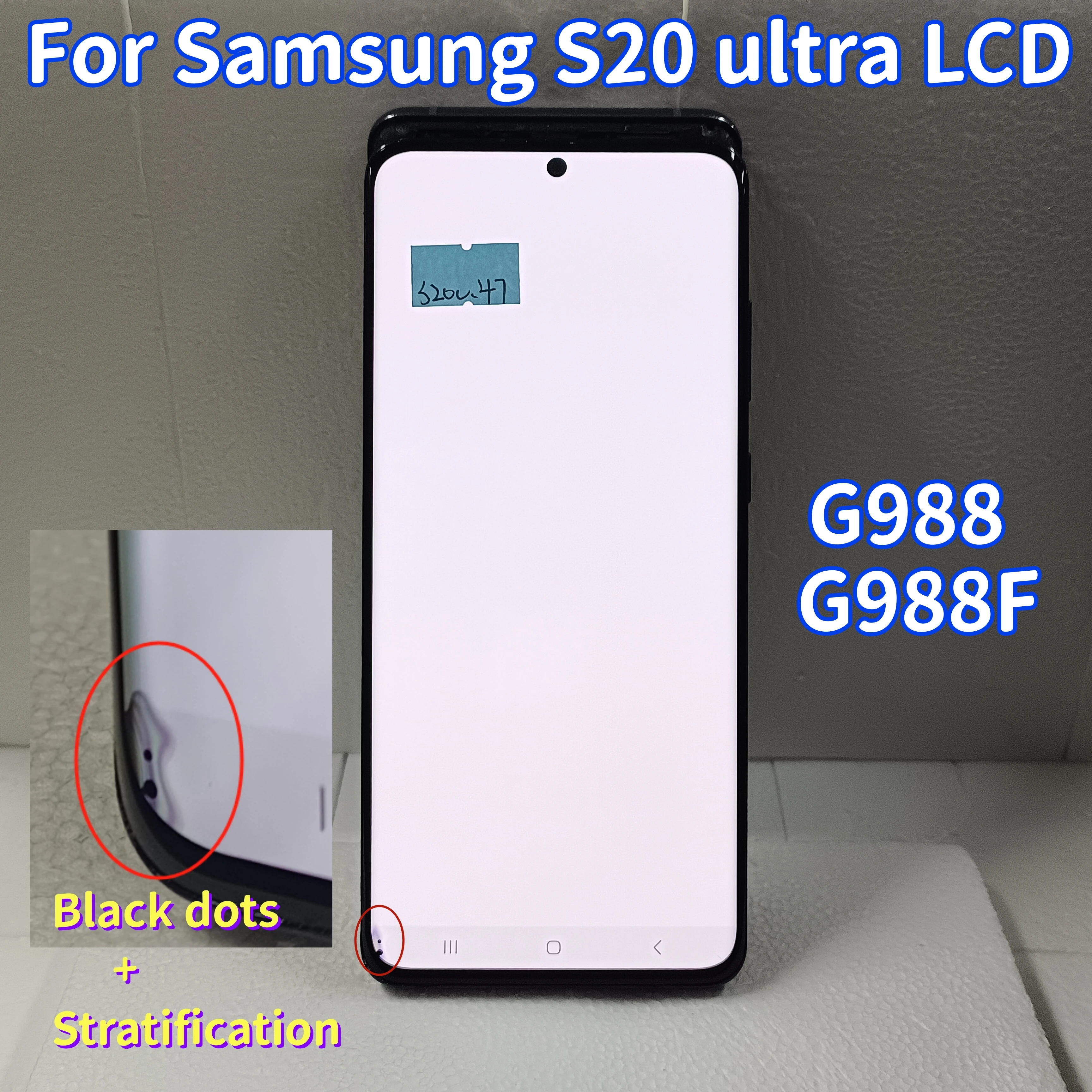 100% Tested For Samsung Galaxy S20 Ultra LCD Display Touch Screen Digitizer Assembly S20ultra G988 G988F LCD, With Burn Shadows