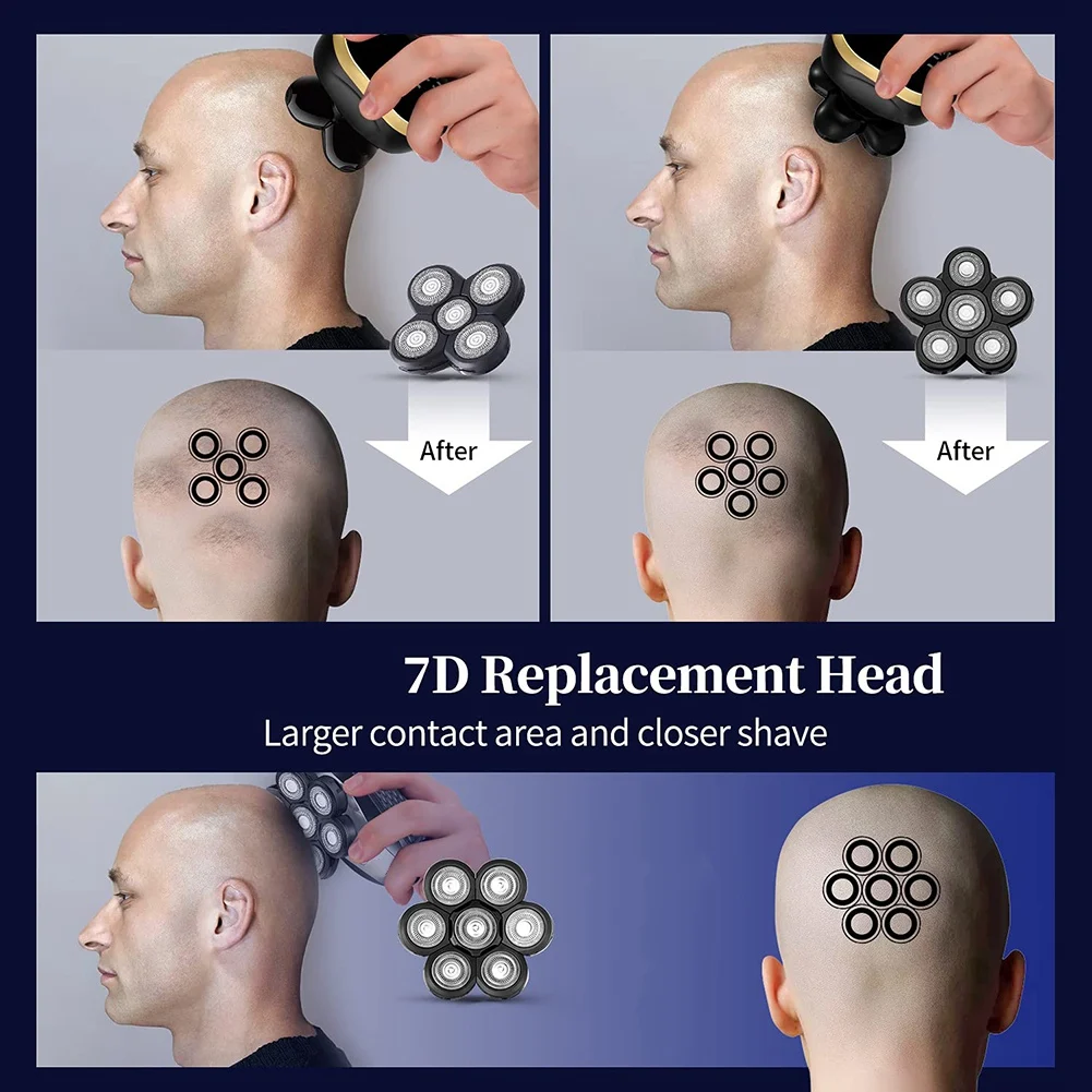 Kepala alat cukur elektrik, penggantian alat cukur elektrik 7D Independen 7 pemotong mengambang kepala tahan air 2 buah
