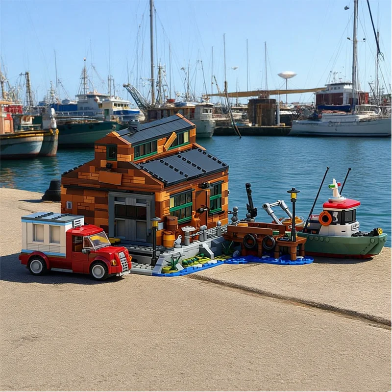 2014 PCS Urban Sustainable Fishing Company MOC Customize Modular Building Block Brick Simple Popular DIY Boys Festival Toy Gift