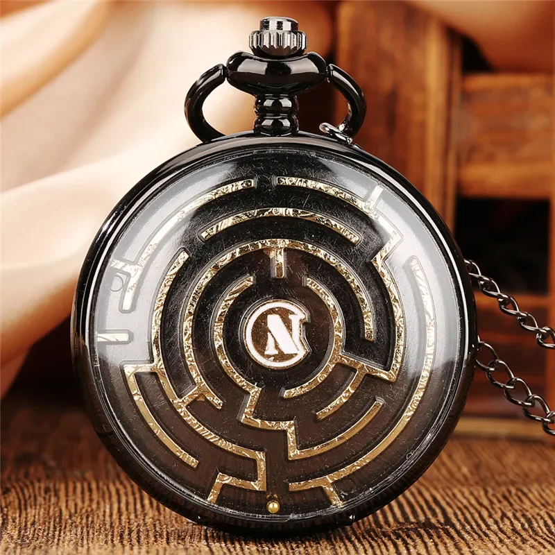 

Creative Maze Game Cover Rolling Ball Design Unisex Quartz Pocket Watch Roman Number Compass Dial Necklace Pendant Chain