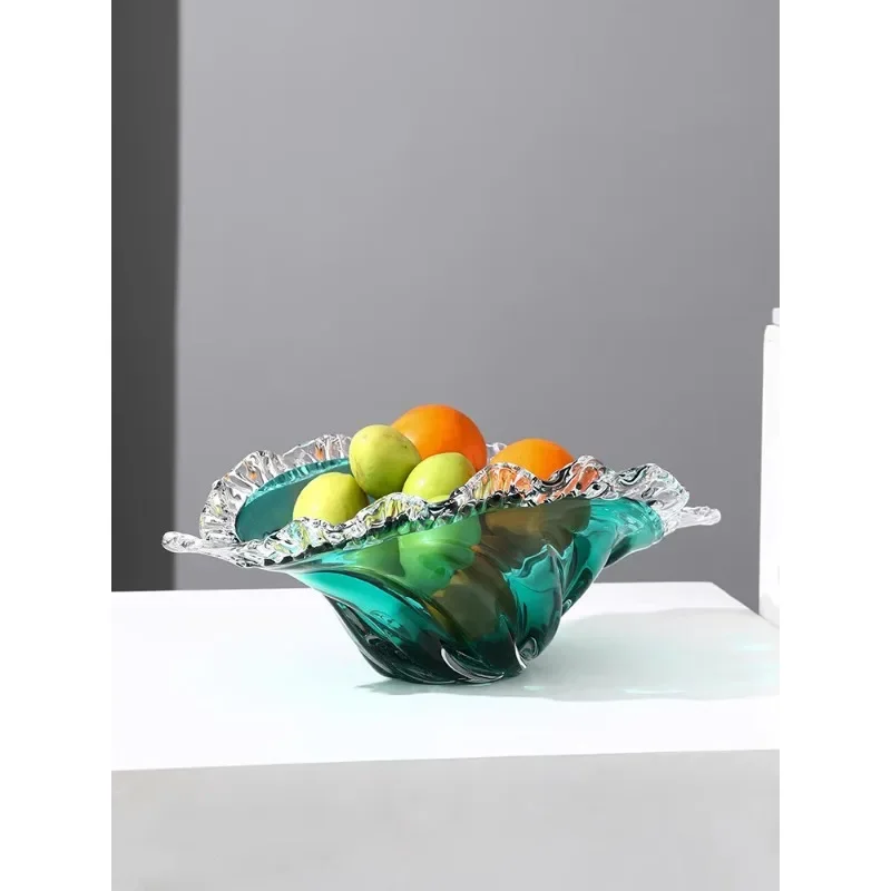 High-value fruit plate 2025 new home living room glass fruit box light luxury high-end high-end ornament exquisite art