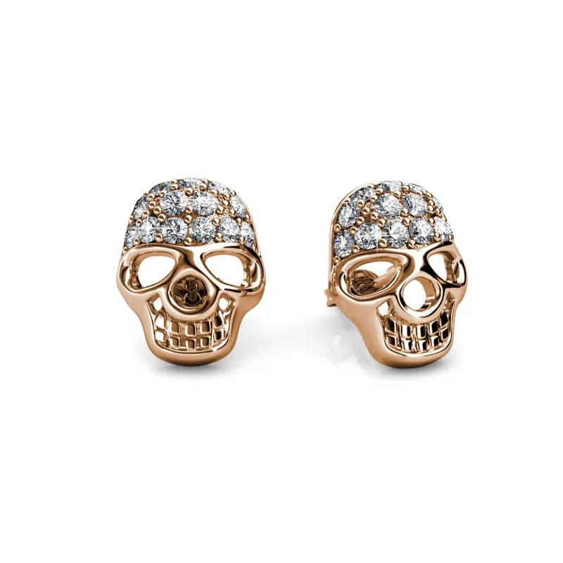 

Daisini 925 Sterling Silver Creative Retro Skull Stud Earring Embellished Swarovski Crystals Street Punk Style for Men Women
