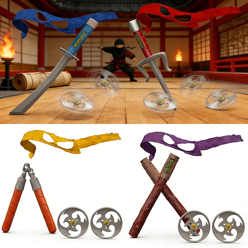 Accesorios de Cosplay Ninja para Niños, Armas de Juguete, Máscara, Nunchaku, Dardos, Cuchillo y Espada, Disfraz de Anime, Regalo para Niños