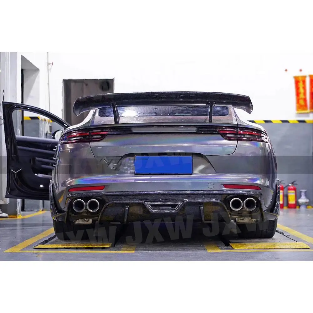 JXWANCF For Porsche Panamera 971 2017-2019 Dry Carbon Fiber Front Bumper Lip Splitters Side Skirts Rear Diffuser Rear Spoiler